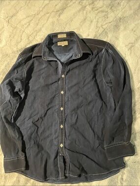 Eighty Eight Navy Button-Down Shirt Cotton Mens